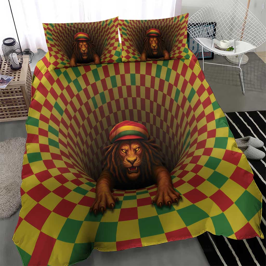 Jamaica Reggae Lion Bedding Set Reggae Optical 3D Illusion - Wonder Print Shop