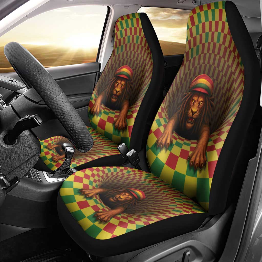 Jamaica Reggae Lion Car Seat Cover Reggae Optical 3D Illusion - Wonder Print Shop