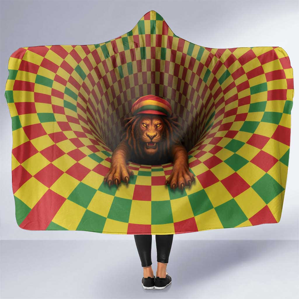 Jamaica Reggae Lion Hooded Blanket Reggae Optical 3D Illusion - Wonder Print Shop