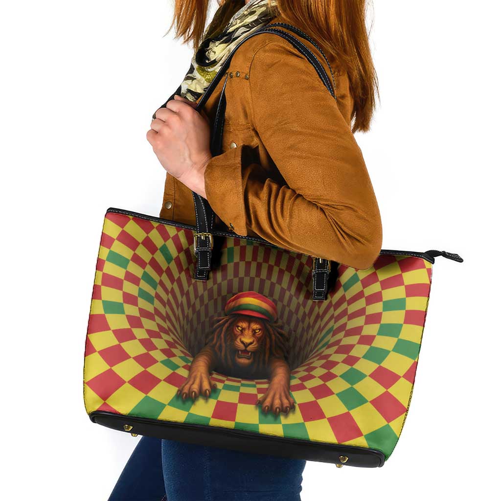 Jamaica Reggae Lion Leather Tote Bag Reggae Optical 3D Illusion - Wonder Print Shop