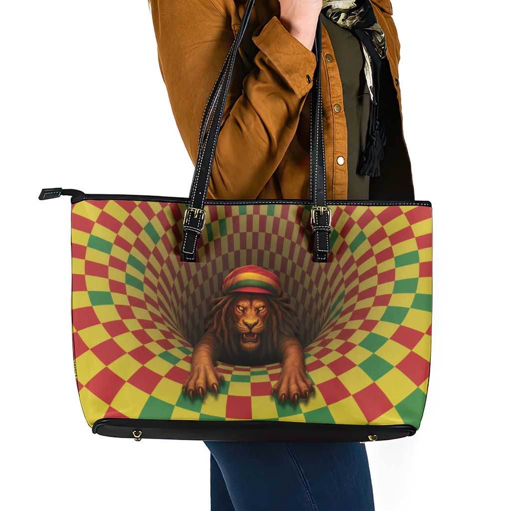 Jamaica Reggae Lion Leather Tote Bag Reggae Optical 3D Illusion - Wonder Print Shop