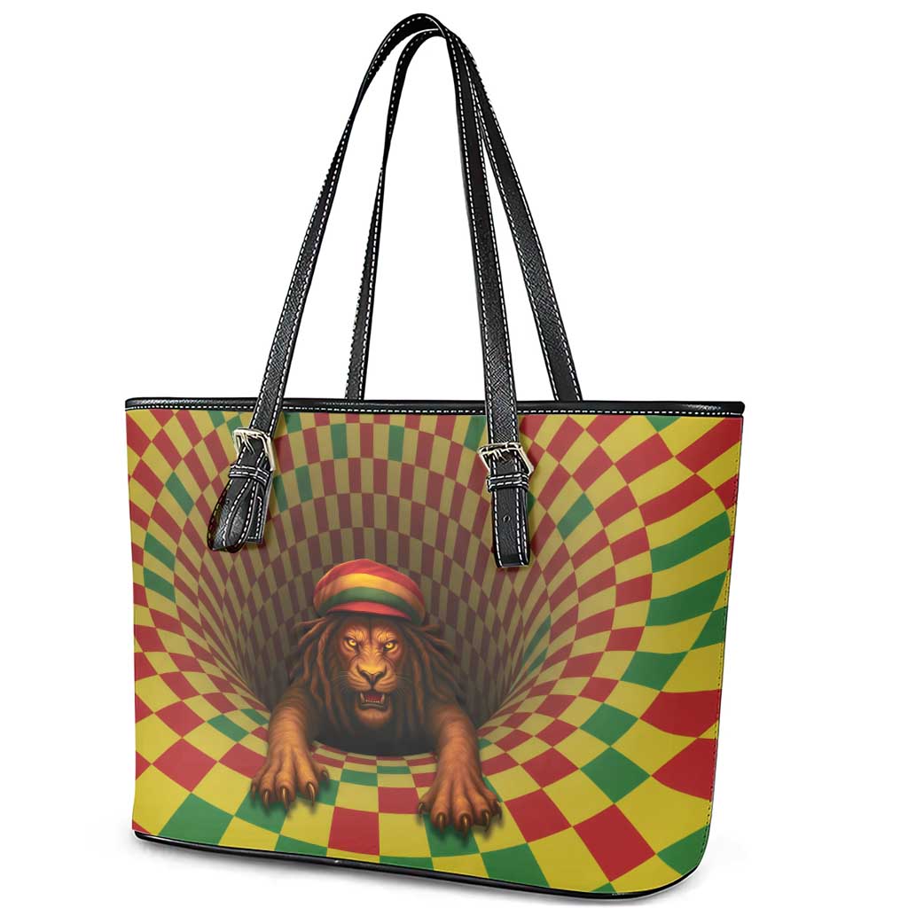 Jamaica Reggae Lion Leather Tote Bag Reggae Optical 3D Illusion - Wonder Print Shop