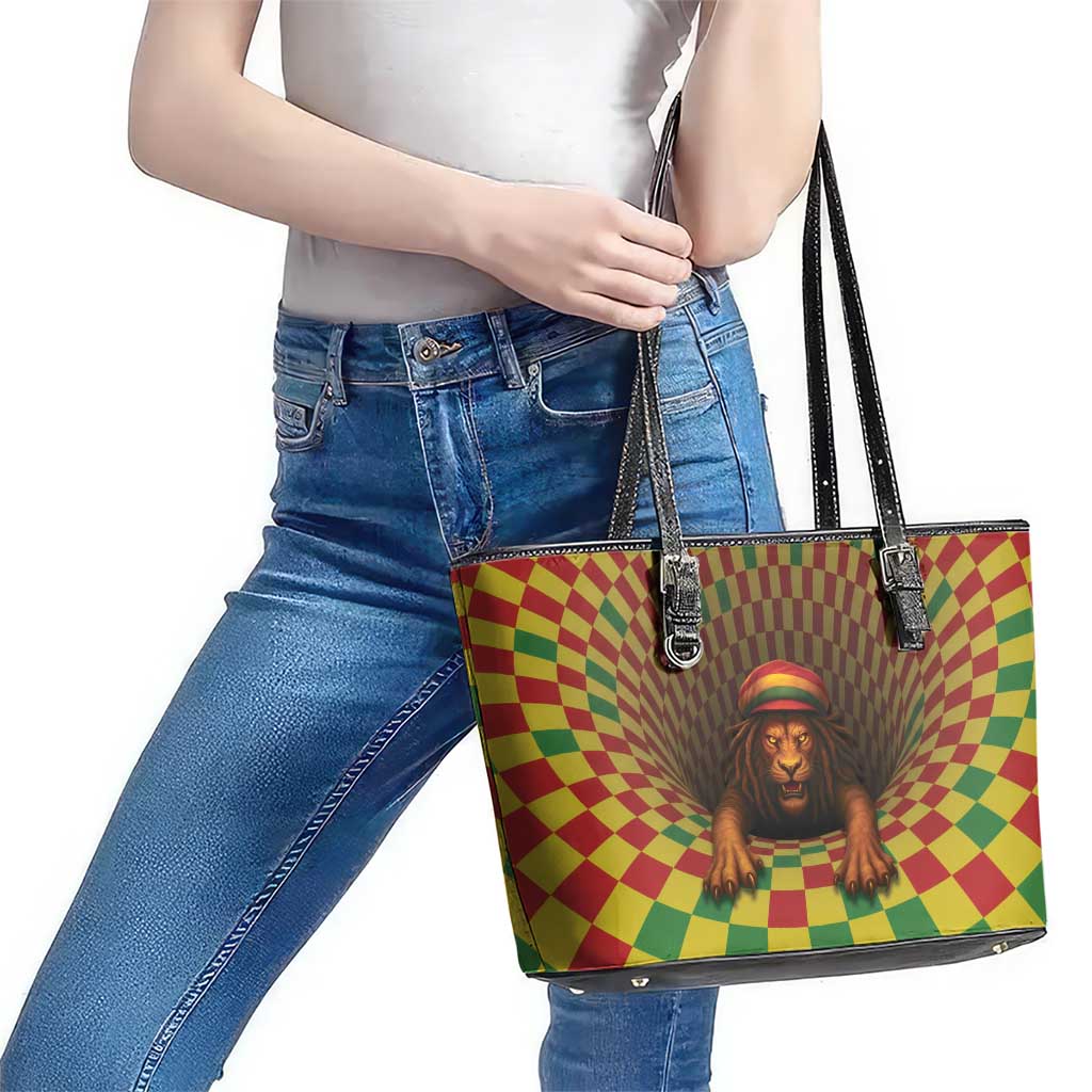 Jamaica Reggae Lion Leather Tote Bag Reggae Optical 3D Illusion - Wonder Print Shop