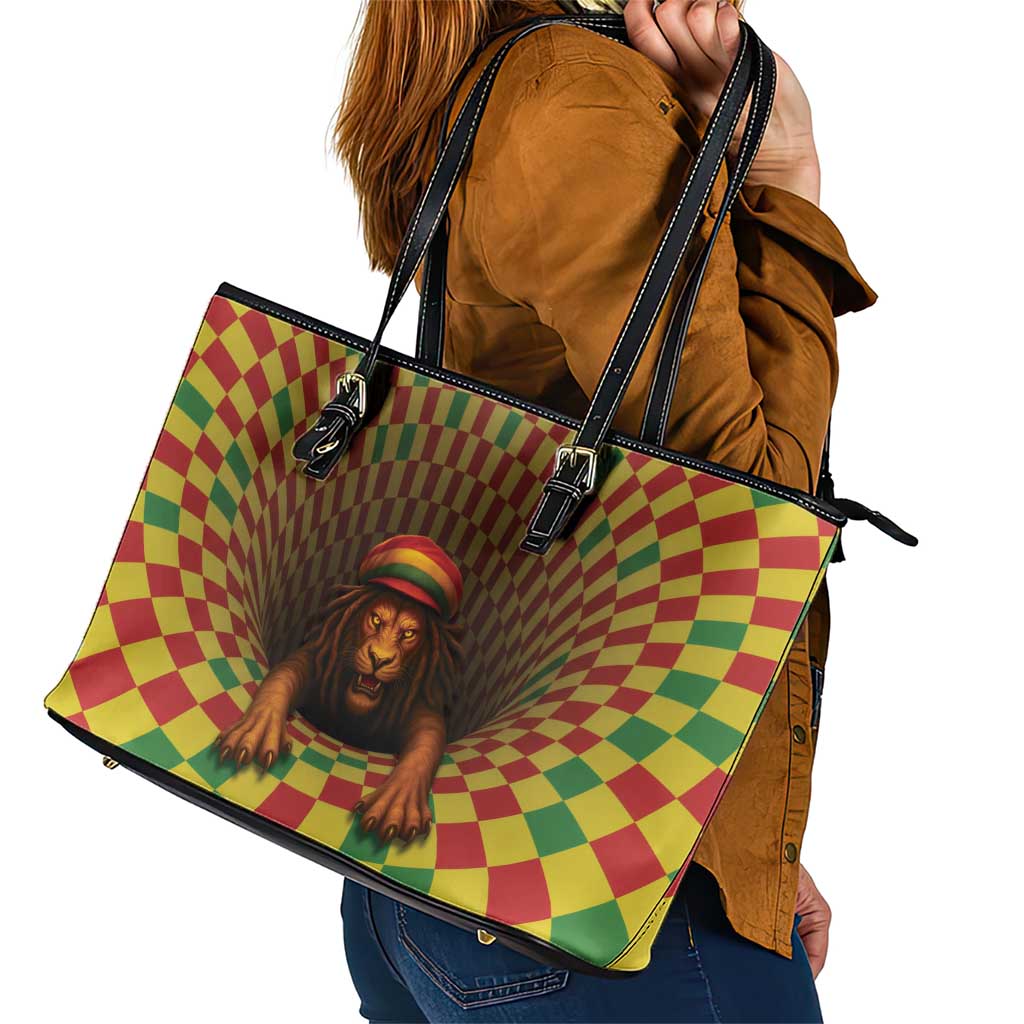 Jamaica Reggae Lion Leather Tote Bag Reggae Optical 3D Illusion - Wonder Print Shop