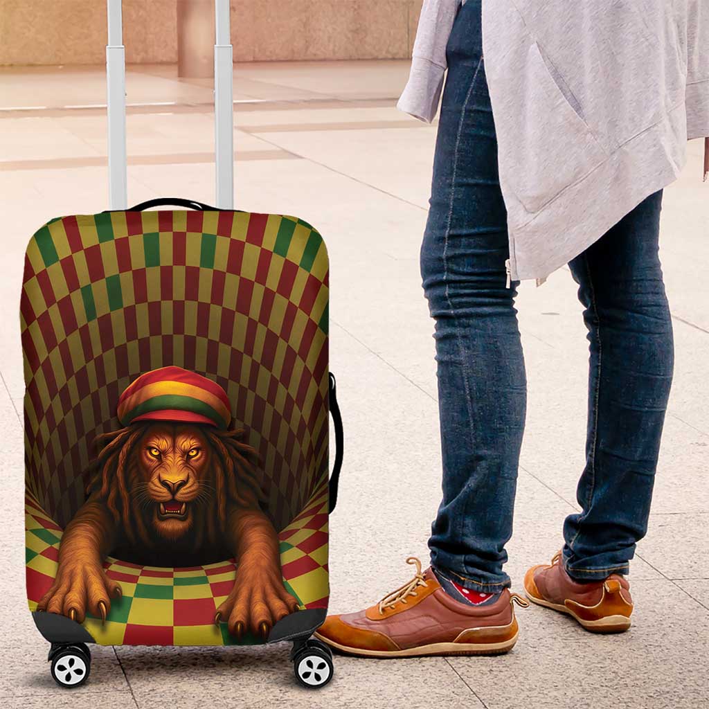 Jamaica Reggae Lion Luggage Cover Reggae Optical 3D Illusion - Wonder Print Shop