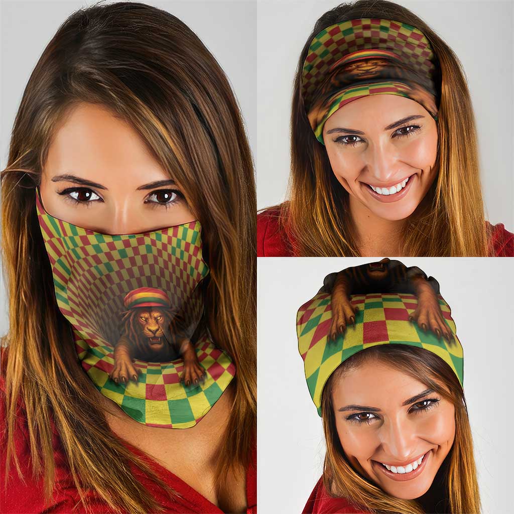 Jamaica Reggae Lion Neck Gaiter Reggae Optical 3D Illusion - Wonder Print Shop