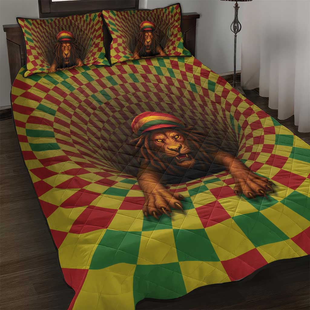 Jamaica Reggae Lion Quilt Bed Set Reggae Optical 3D Illusion - Wonder Print Shop
