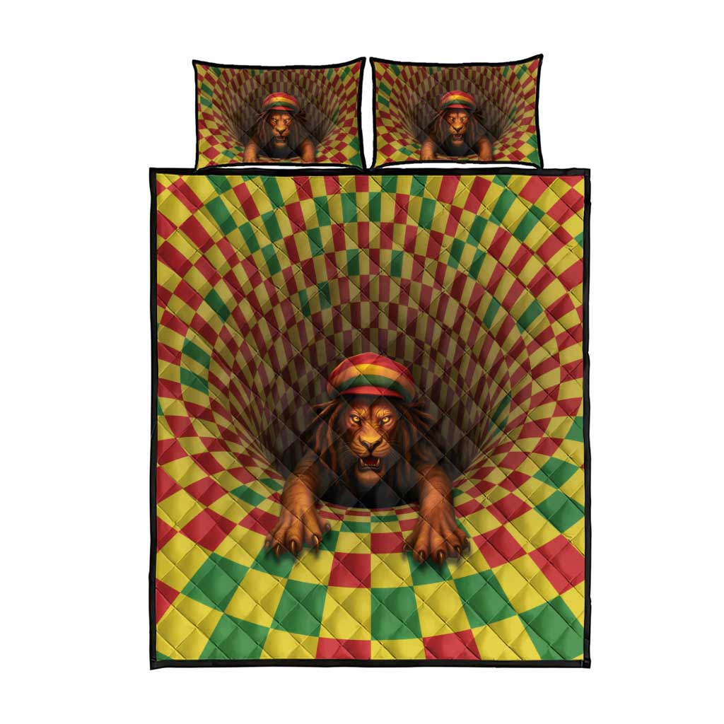 Jamaica Reggae Lion Quilt Bed Set Reggae Optical 3D Illusion - Wonder Print Shop