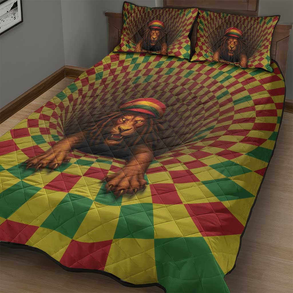 Jamaica Reggae Lion Quilt Bed Set Reggae Optical 3D Illusion - Wonder Print Shop
