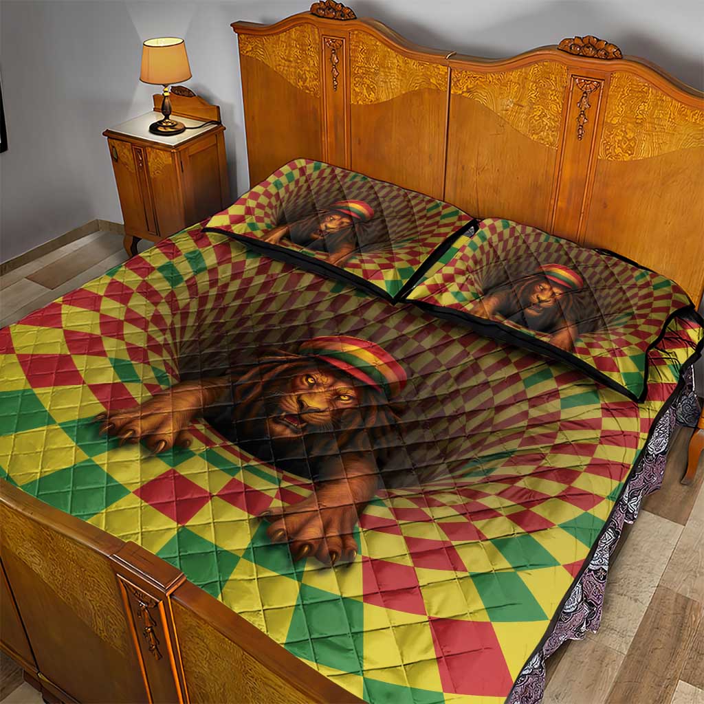 Jamaica Reggae Lion Quilt Bed Set Reggae Optical 3D Illusion - Wonder Print Shop