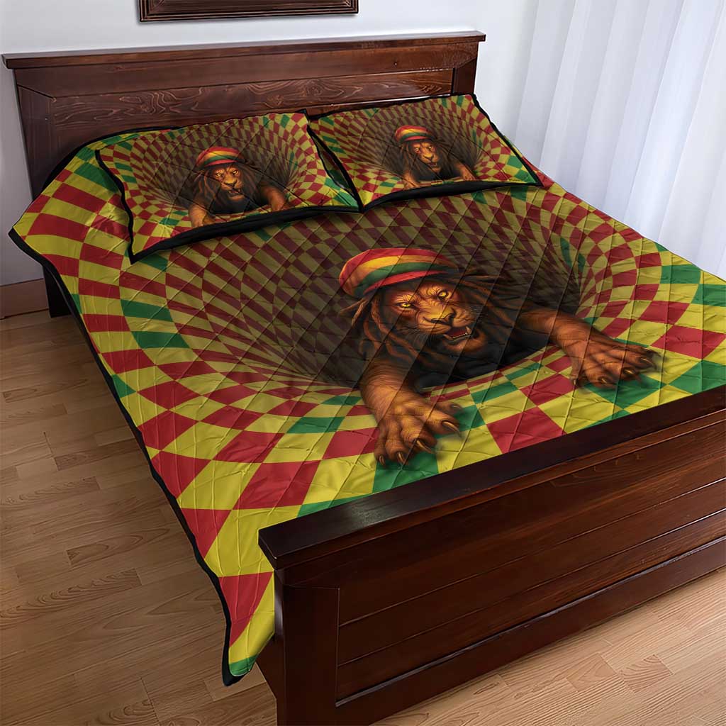 Jamaica Reggae Lion Quilt Bed Set Reggae Optical 3D Illusion - Wonder Print Shop