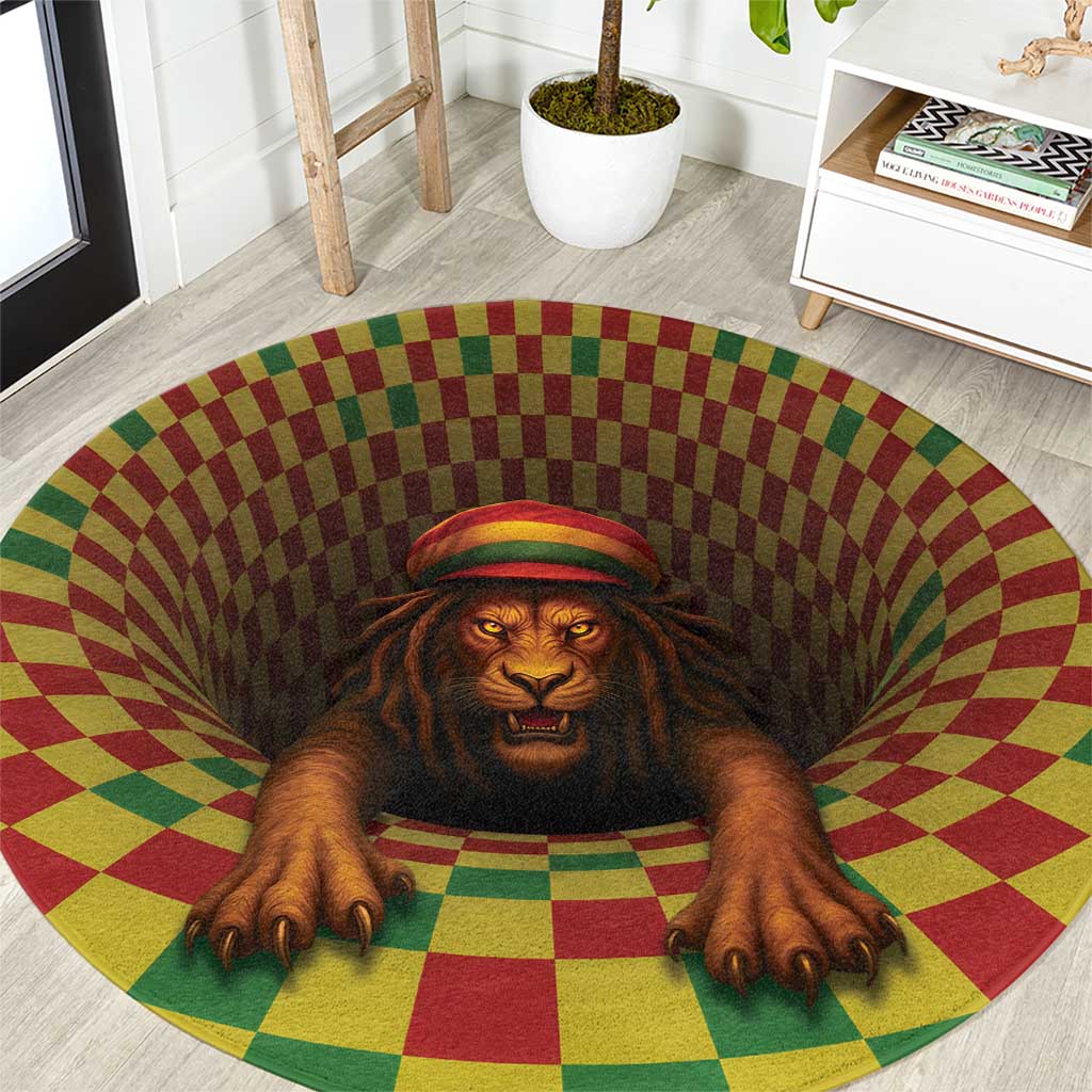 Jamaica Reggae Lion Round Carpet Reggae Optical 3D Illusion - Wonder Print Shop