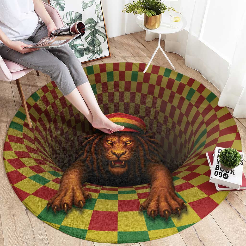 Jamaica Reggae Lion Round Carpet Reggae Optical 3D Illusion - Wonder Print Shop