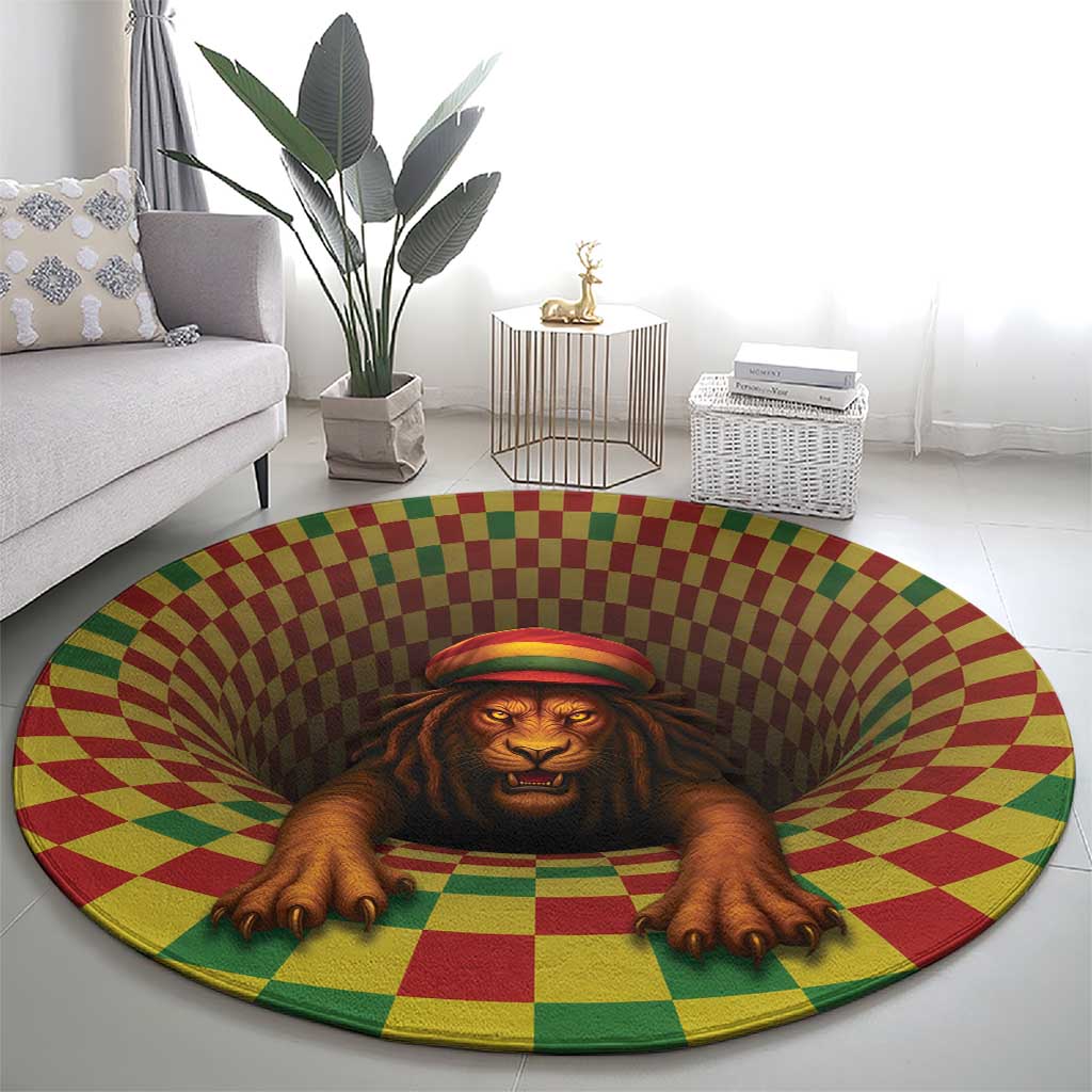 Jamaica Reggae Lion Round Carpet Reggae Optical 3D Illusion - Wonder Print Shop