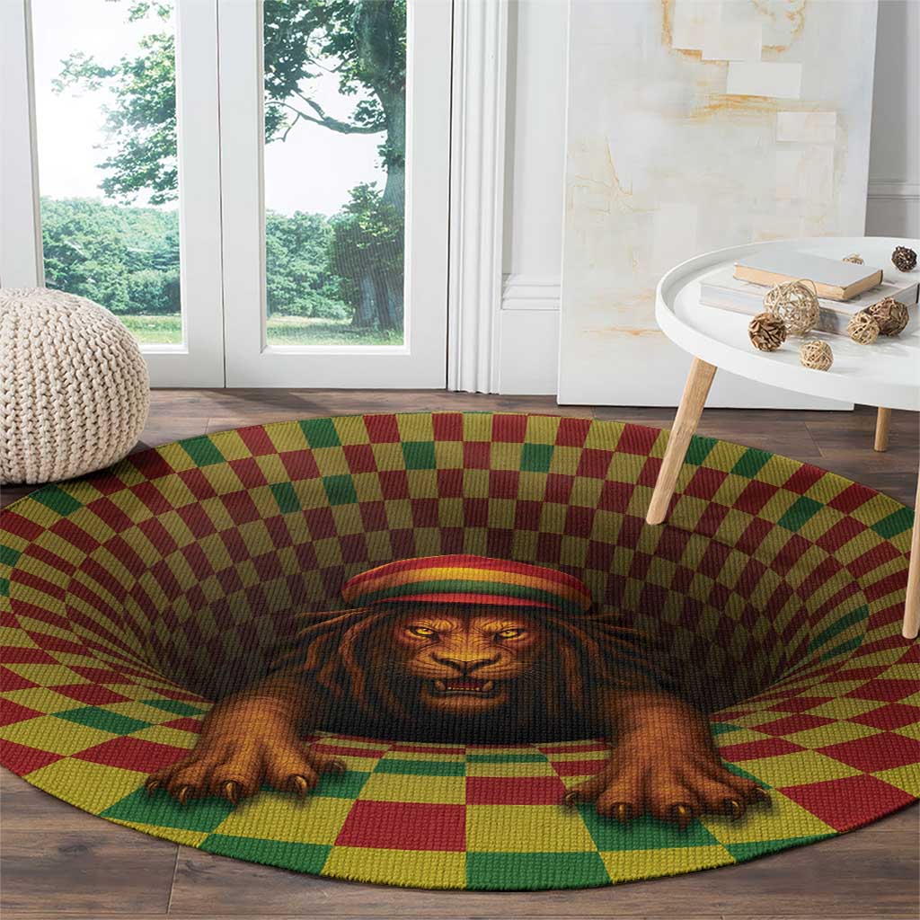 Jamaica Reggae Lion Round Carpet Reggae Optical 3D Illusion - Wonder Print Shop