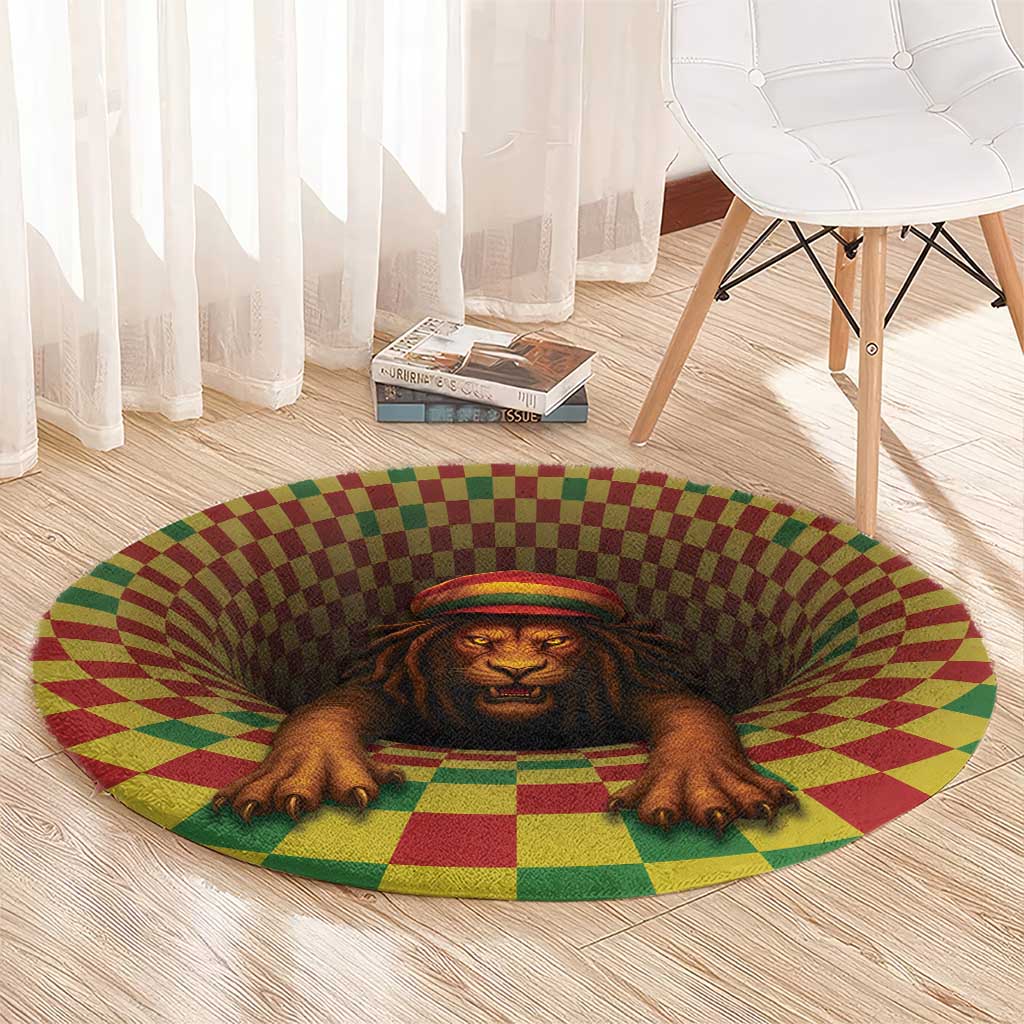 Jamaica Reggae Lion Round Carpet Reggae Optical 3D Illusion - Wonder Print Shop