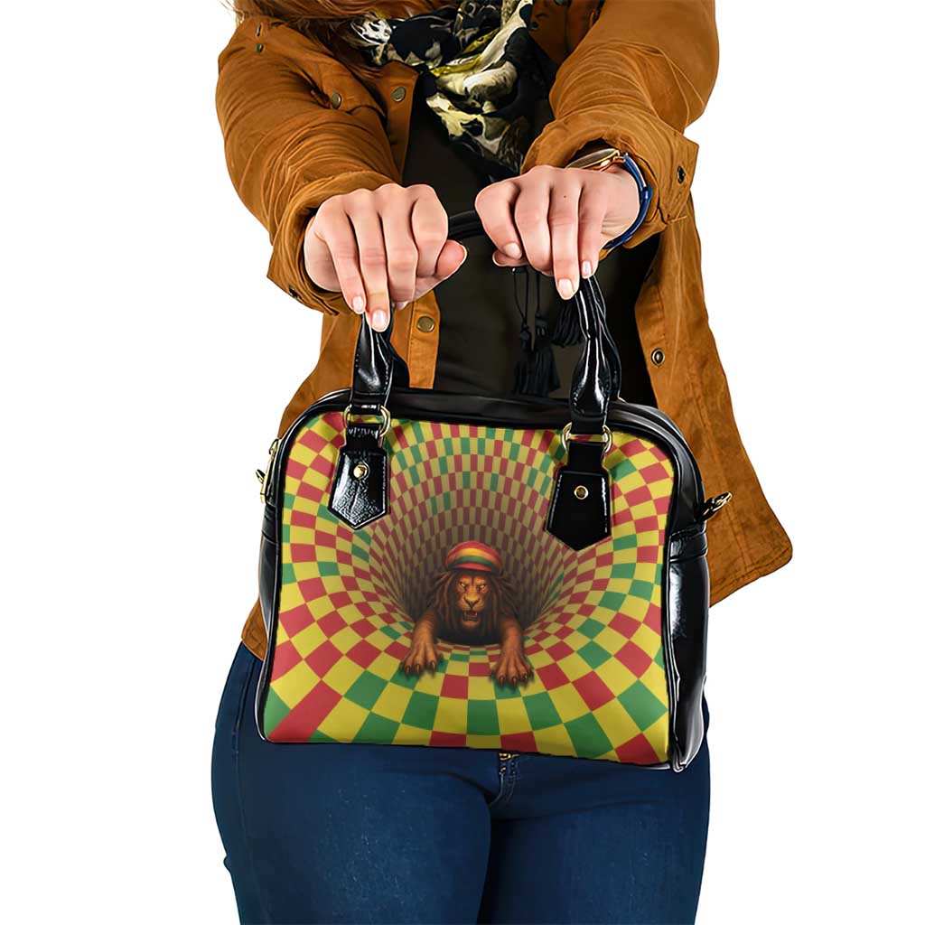 Jamaica Reggae Lion Shoulder Handbag Reggae Optical 3D Illusion - Wonder Print Shop