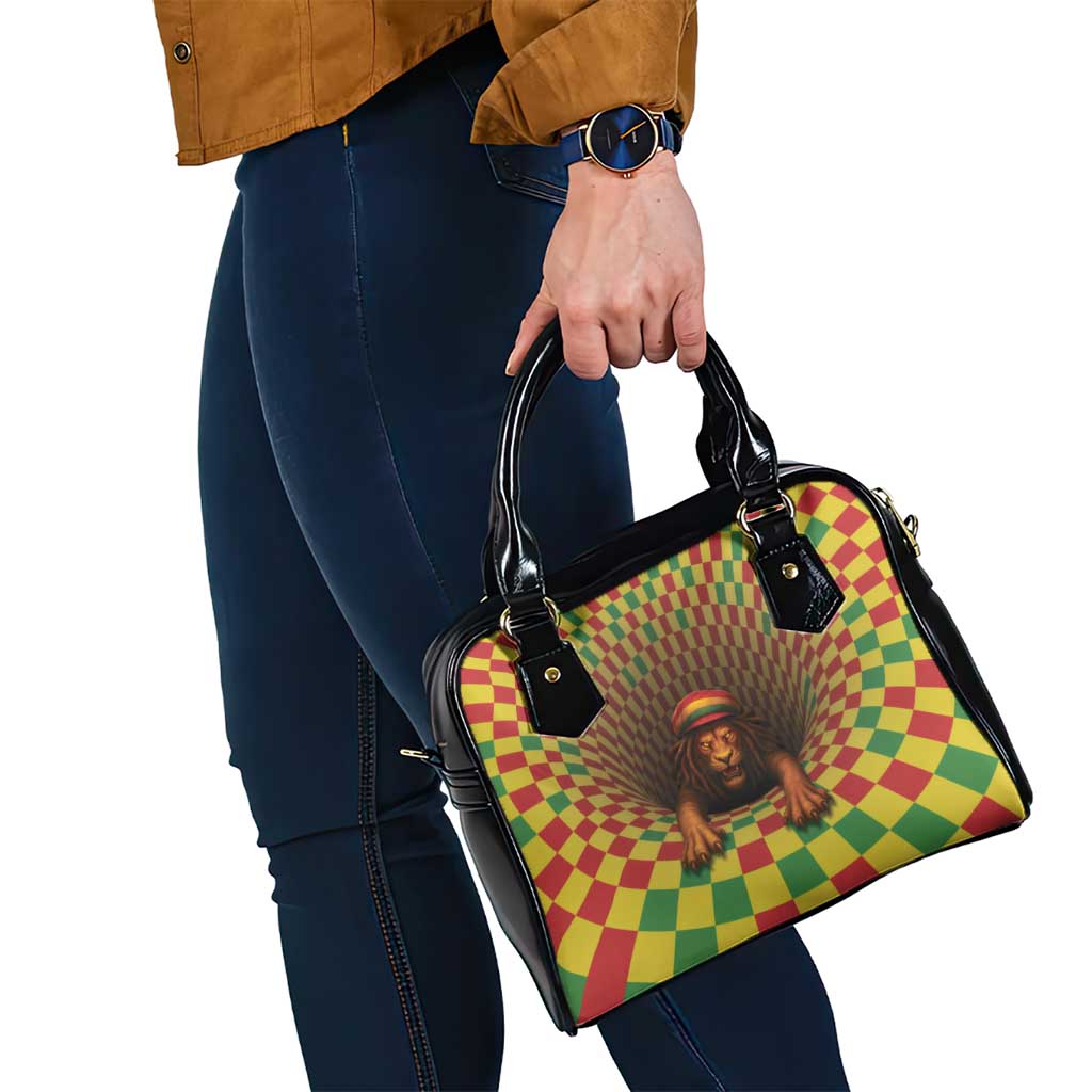 Jamaica Reggae Lion Shoulder Handbag Reggae Optical 3D Illusion - Wonder Print Shop