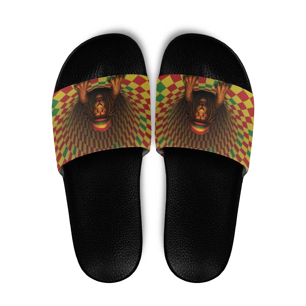 Jamaica Reggae Lion Slide Sandals Reggae Optical 3D Illusion - Wonder Print Shop