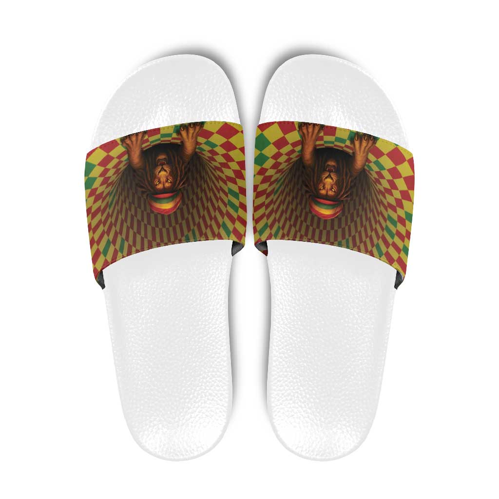 Jamaica Reggae Lion Slide Sandals Reggae Optical 3D Illusion - Wonder Print Shop