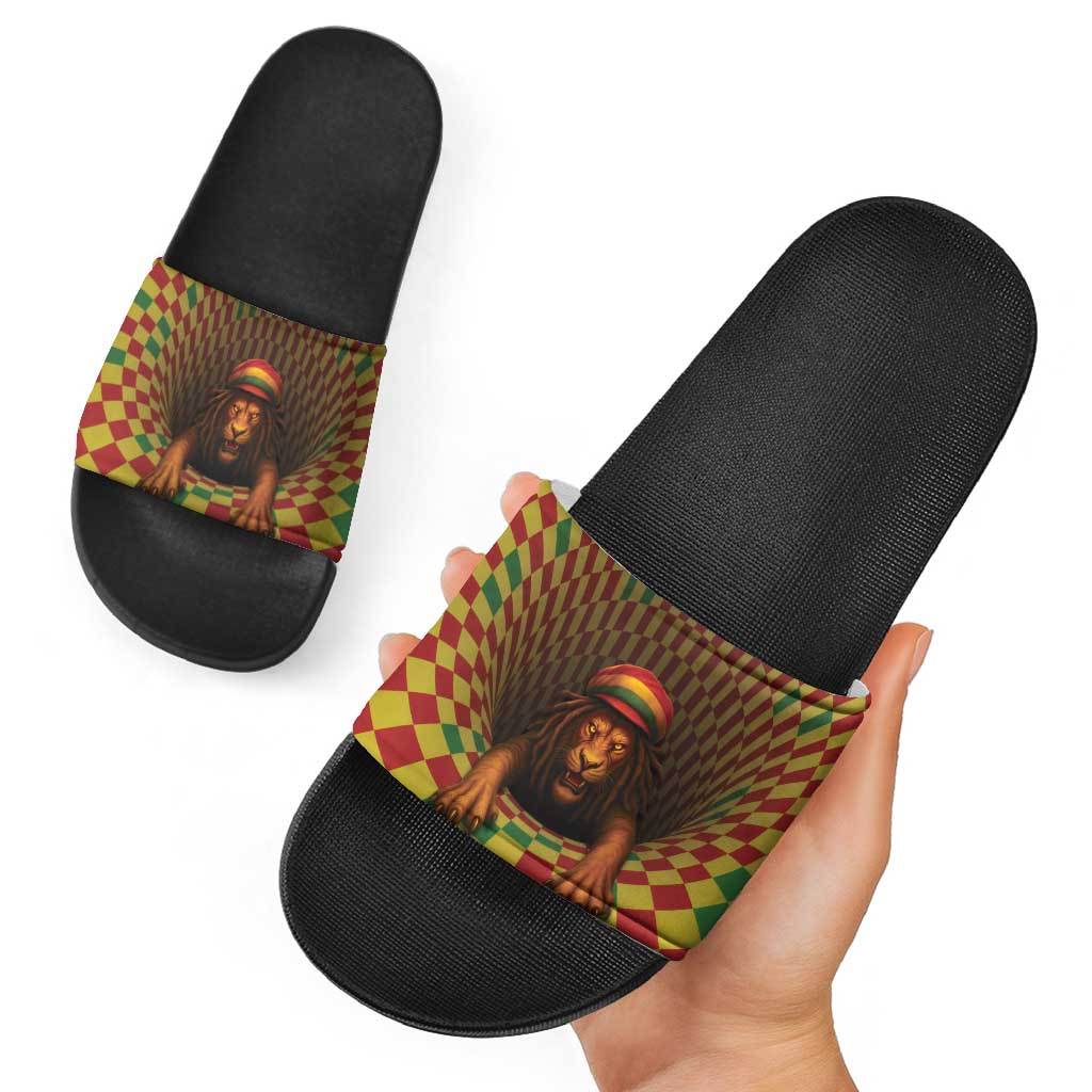 Jamaica Reggae Lion Slide Sandals Reggae Optical 3D Illusion - Wonder Print Shop