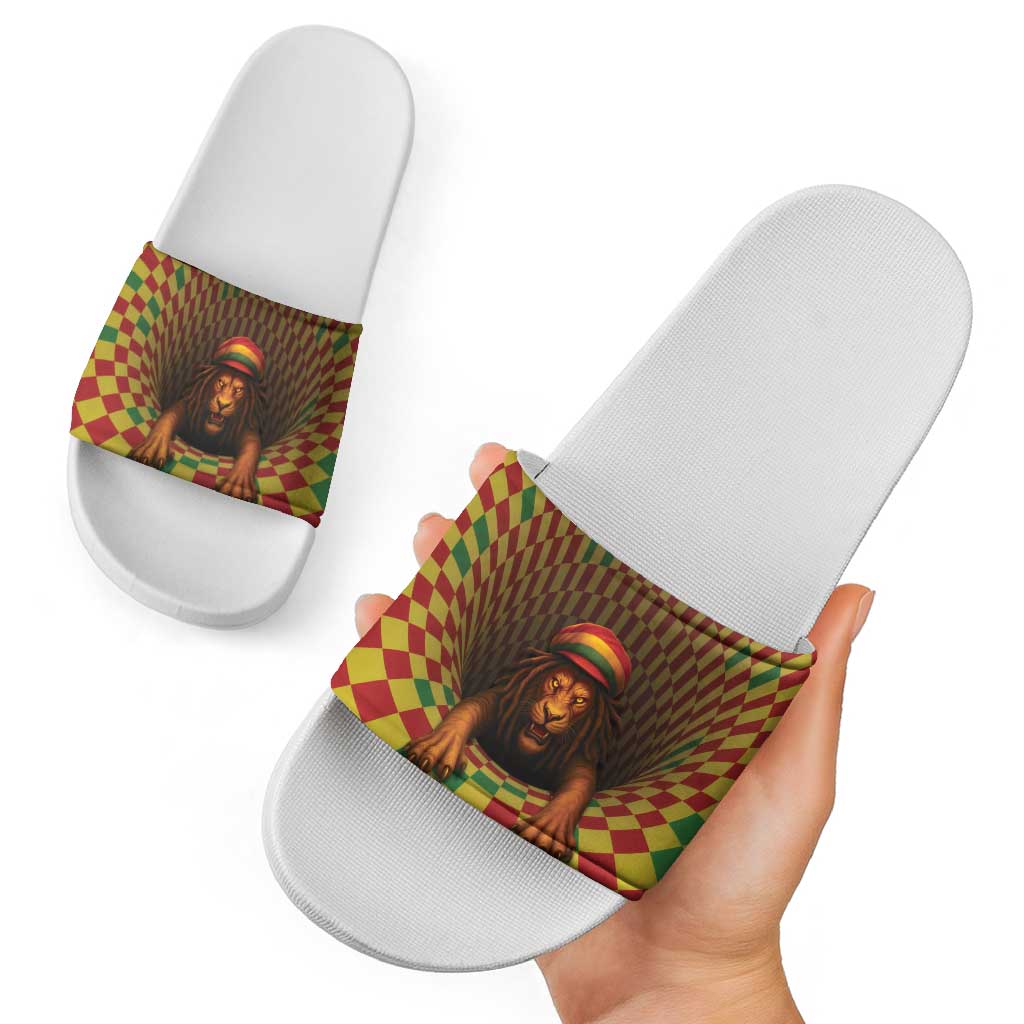 Jamaica Reggae Lion Slide Sandals Reggae Optical 3D Illusion - Wonder Print Shop