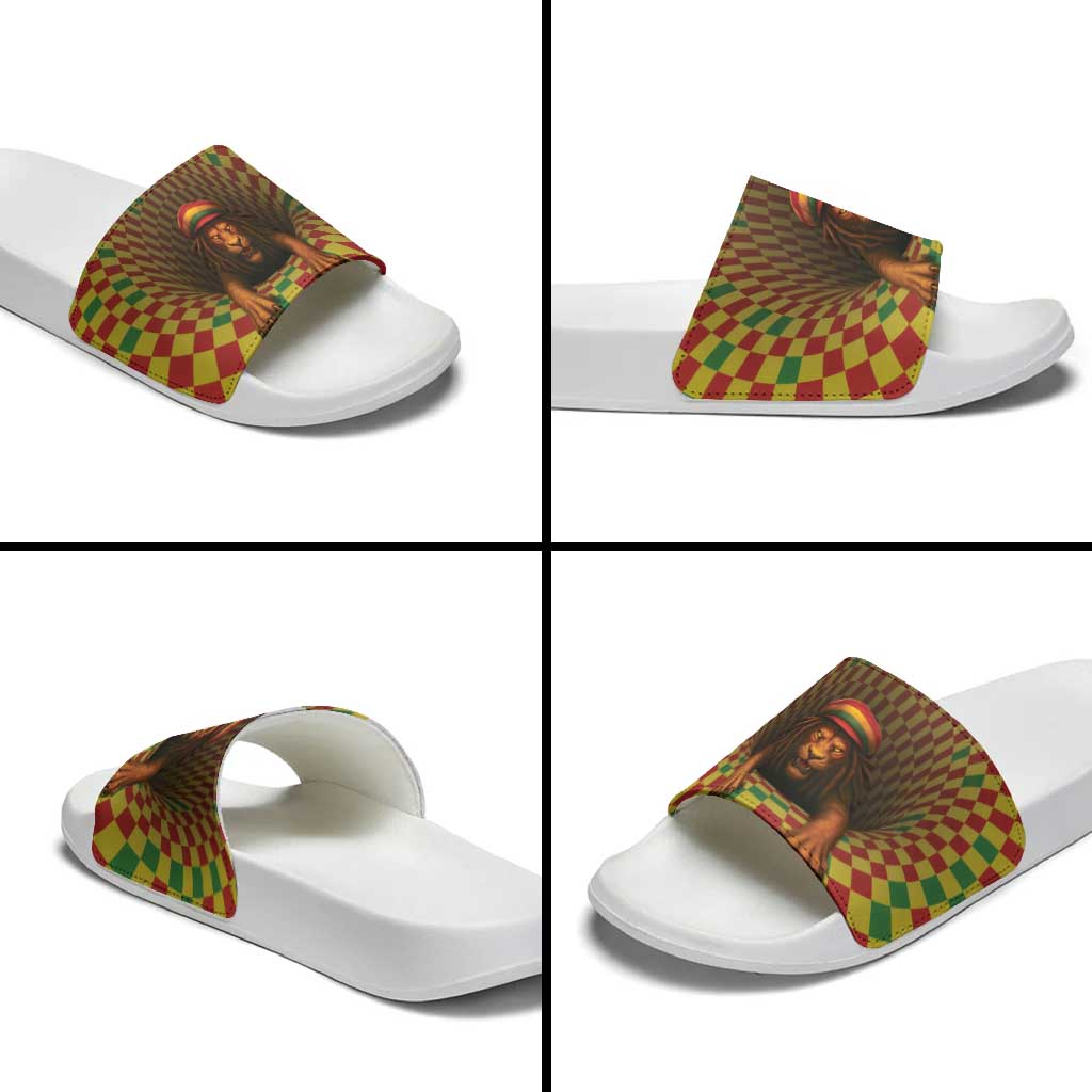 Jamaica Reggae Lion Slide Sandals Reggae Optical 3D Illusion - Wonder Print Shop