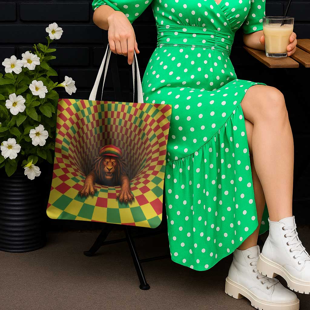 Jamaica Reggae Lion Tote Bag Reggae Optical 3D Illusion - Wonder Print Shop
