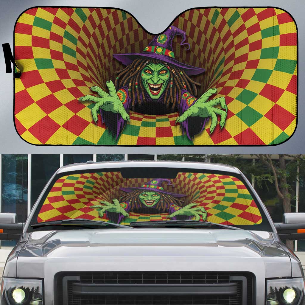 Jamaica Reggae Witch Auto Sun Shade Reggae Optical 3D Illusion - Wonder Print Shop