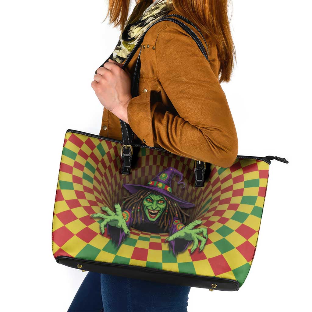 Jamaica Reggae Witch Leather Tote Bag Reggae Optical 3D Illusion - Wonder Print Shop