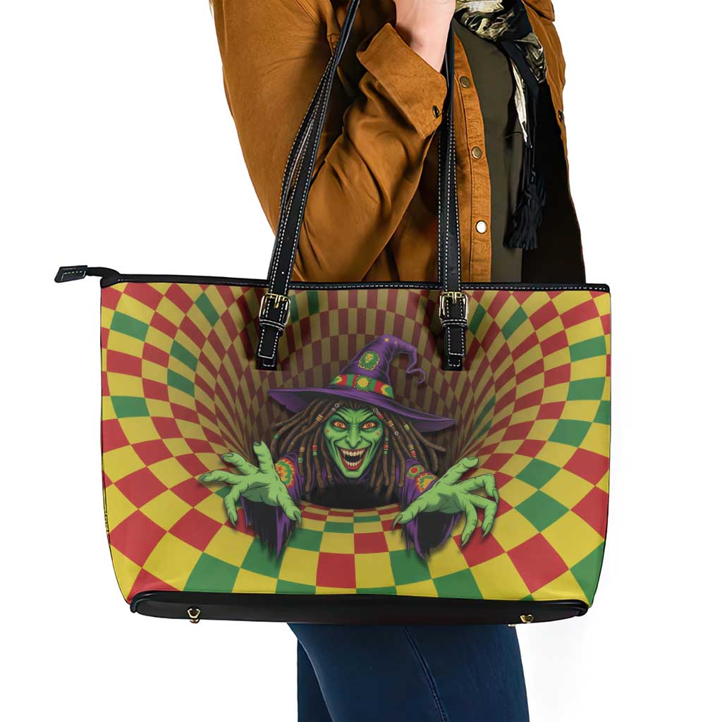 Jamaica Reggae Witch Leather Tote Bag Reggae Optical 3D Illusion - Wonder Print Shop