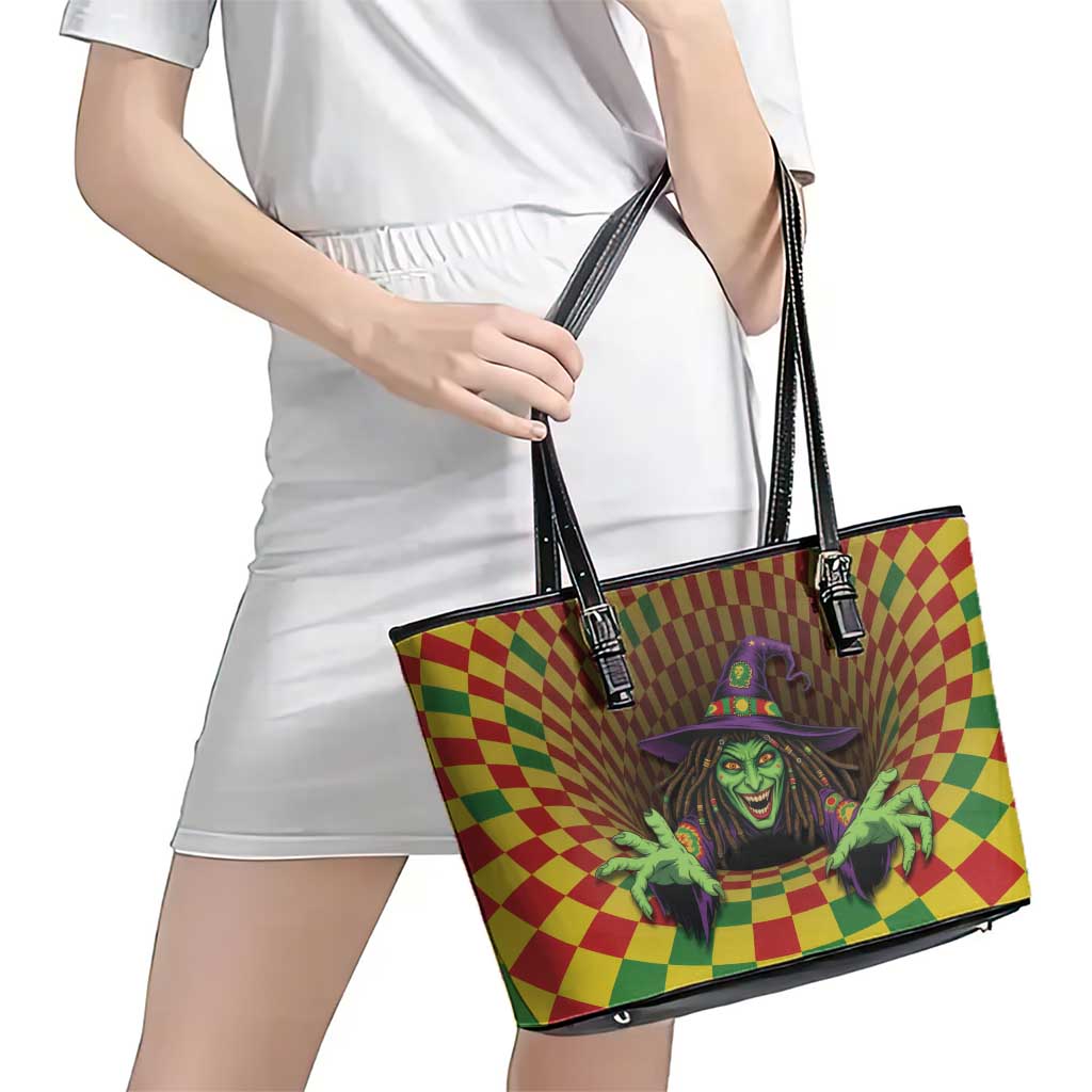 Jamaica Reggae Witch Leather Tote Bag Reggae Optical 3D Illusion - Wonder Print Shop
