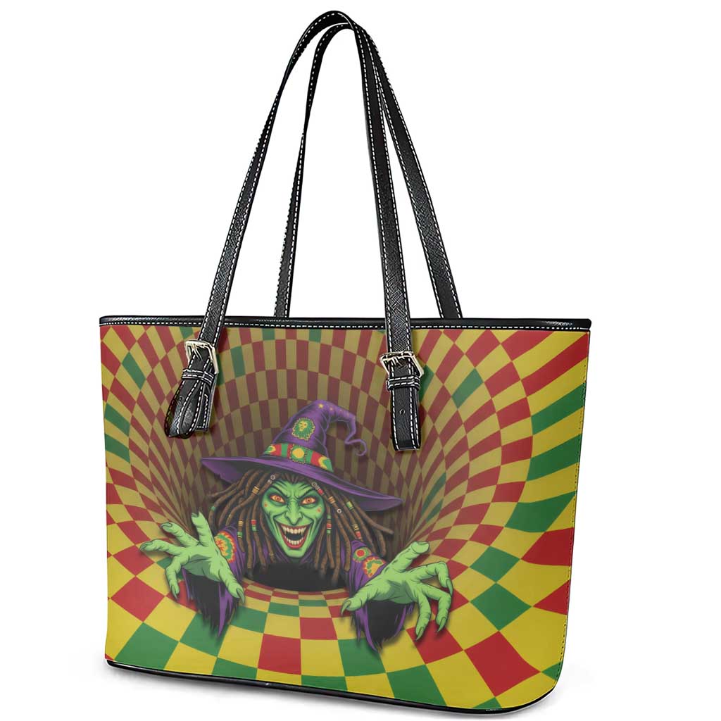 Jamaica Reggae Witch Leather Tote Bag Reggae Optical 3D Illusion - Wonder Print Shop