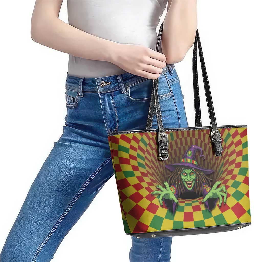 Jamaica Reggae Witch Leather Tote Bag Reggae Optical 3D Illusion - Wonder Print Shop