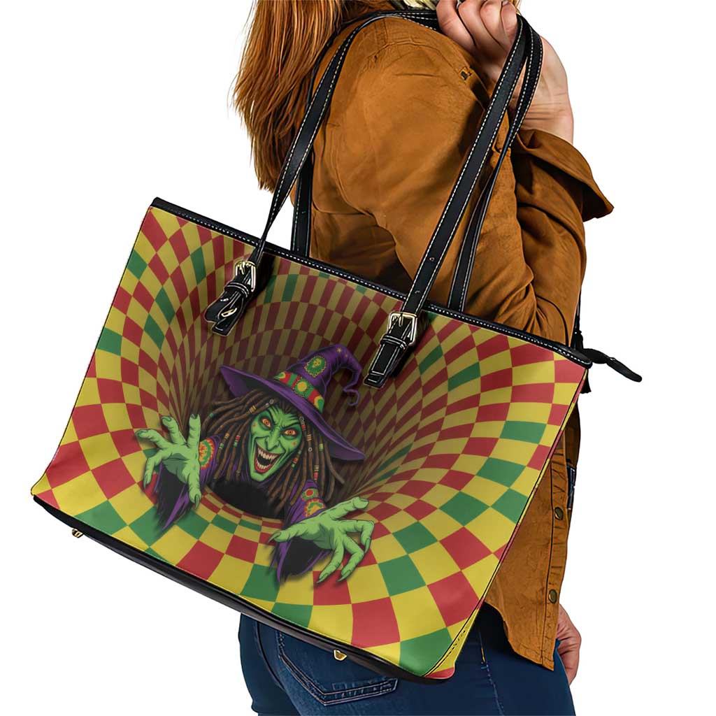 Jamaica Reggae Witch Leather Tote Bag Reggae Optical 3D Illusion - Wonder Print Shop