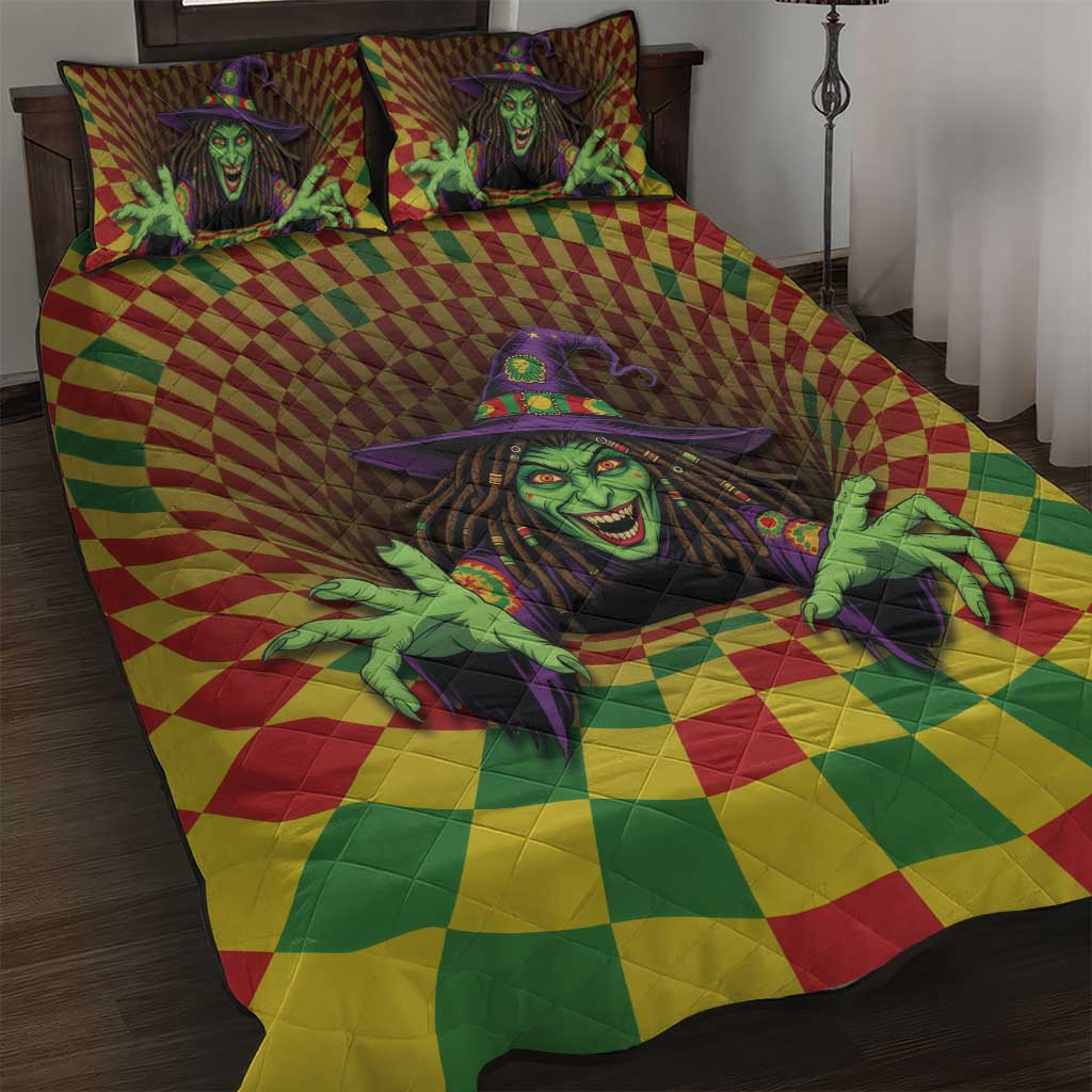 Jamaica Reggae Witch Quilt Bed Set Reggae Optical 3D Illusion - Wonder Print Shop