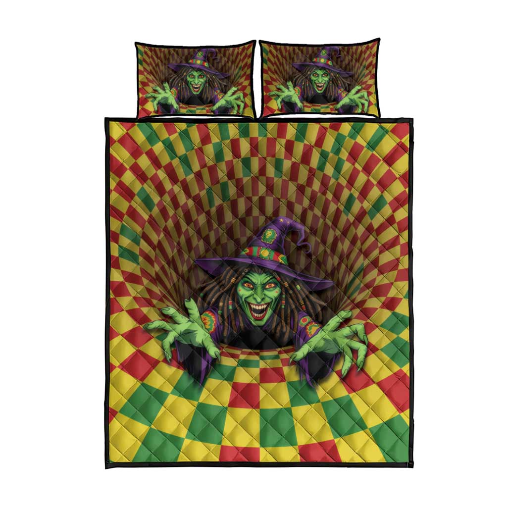 Jamaica Reggae Witch Quilt Bed Set Reggae Optical 3D Illusion - Wonder Print Shop