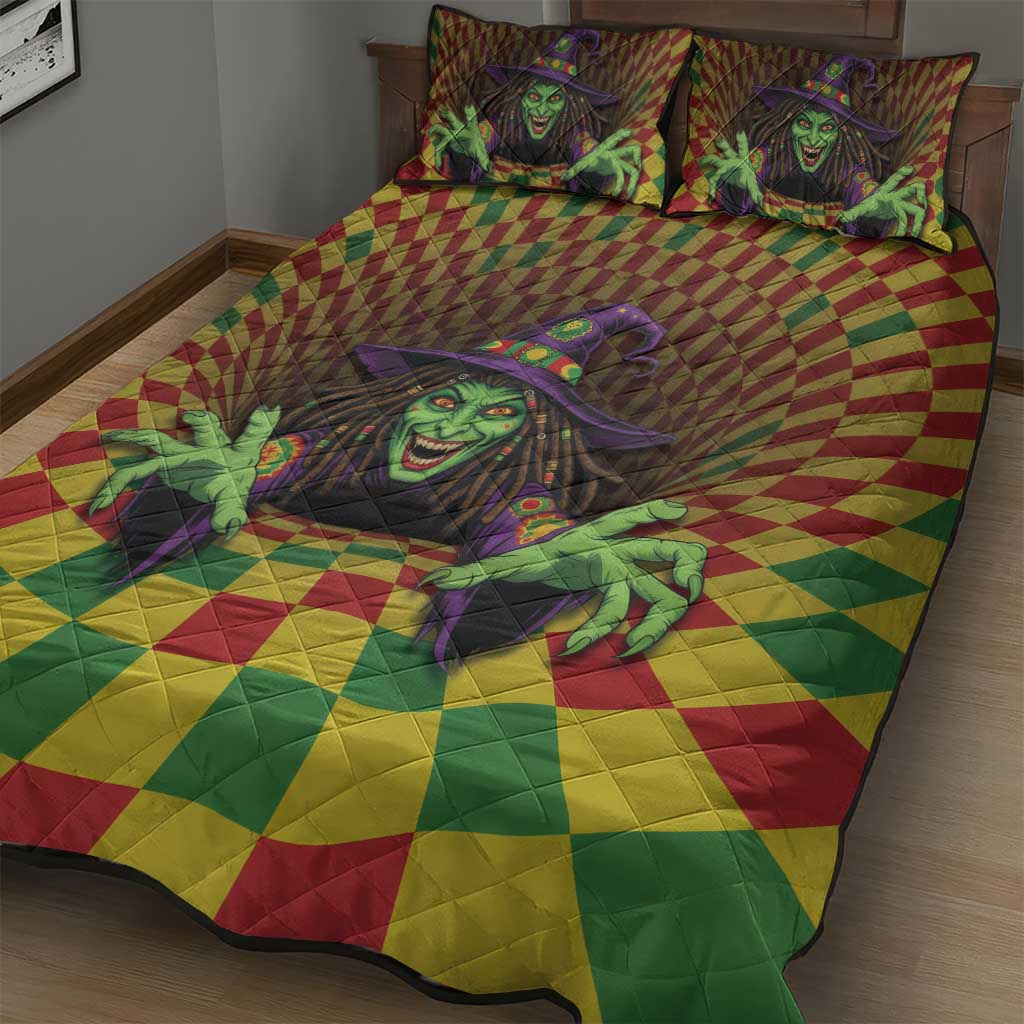 Jamaica Reggae Witch Quilt Bed Set Reggae Optical 3D Illusion - Wonder Print Shop