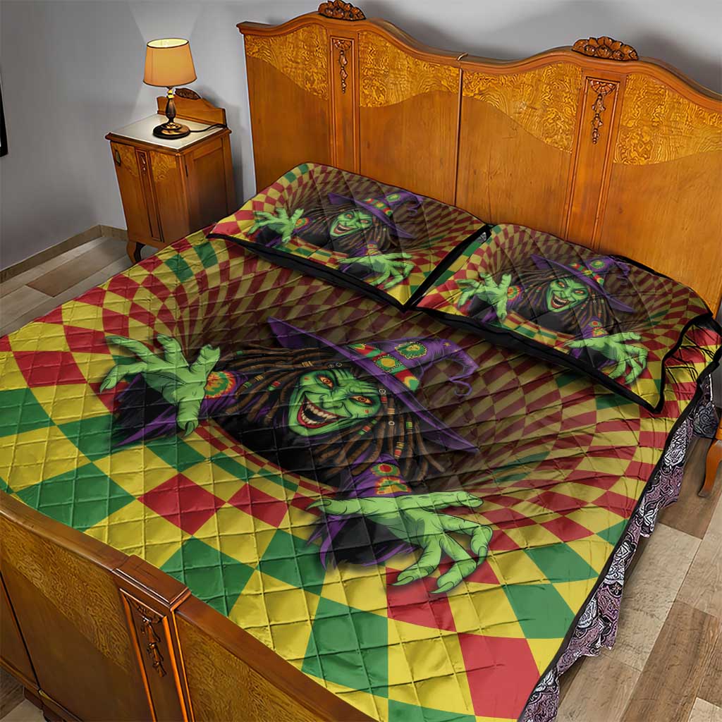Jamaica Reggae Witch Quilt Bed Set Reggae Optical 3D Illusion - Wonder Print Shop