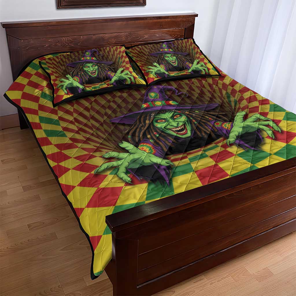 Jamaica Reggae Witch Quilt Bed Set Reggae Optical 3D Illusion - Wonder Print Shop
