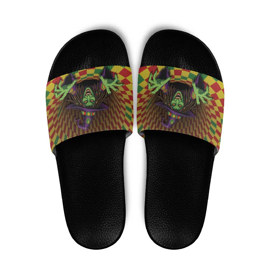 Jamaica Reggae Witch Slide Sandals Reggae Optical 3D Illusion - Wonder Print Shop