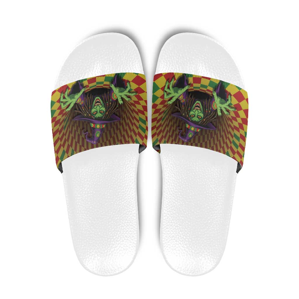 Jamaica Reggae Witch Slide Sandals Reggae Optical 3D Illusion - Wonder Print Shop