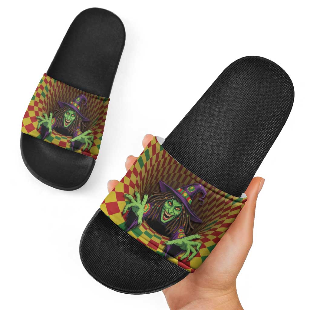 Jamaica Reggae Witch Slide Sandals Reggae Optical 3D Illusion - Wonder Print Shop