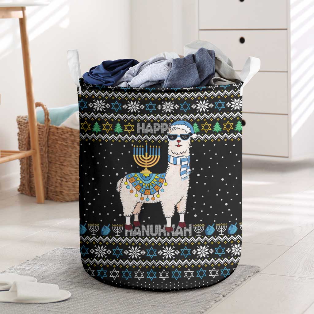 Happy Hanukkah Llama Laundry Basket Funny Menorah for Jewish Holiday - Wonder Print Shop