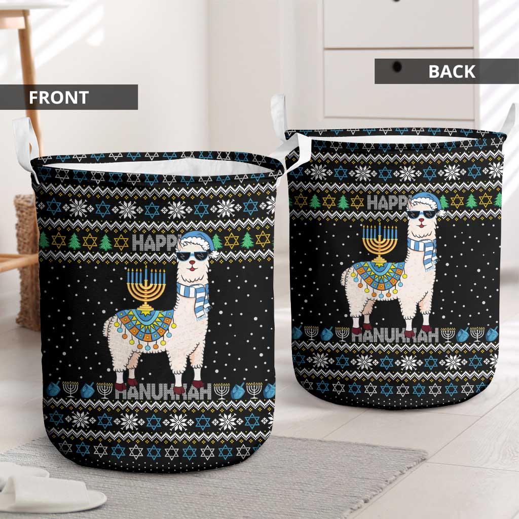 Happy Hanukkah Llama Laundry Basket Funny Menorah for Jewish Holiday - Wonder Print Shop