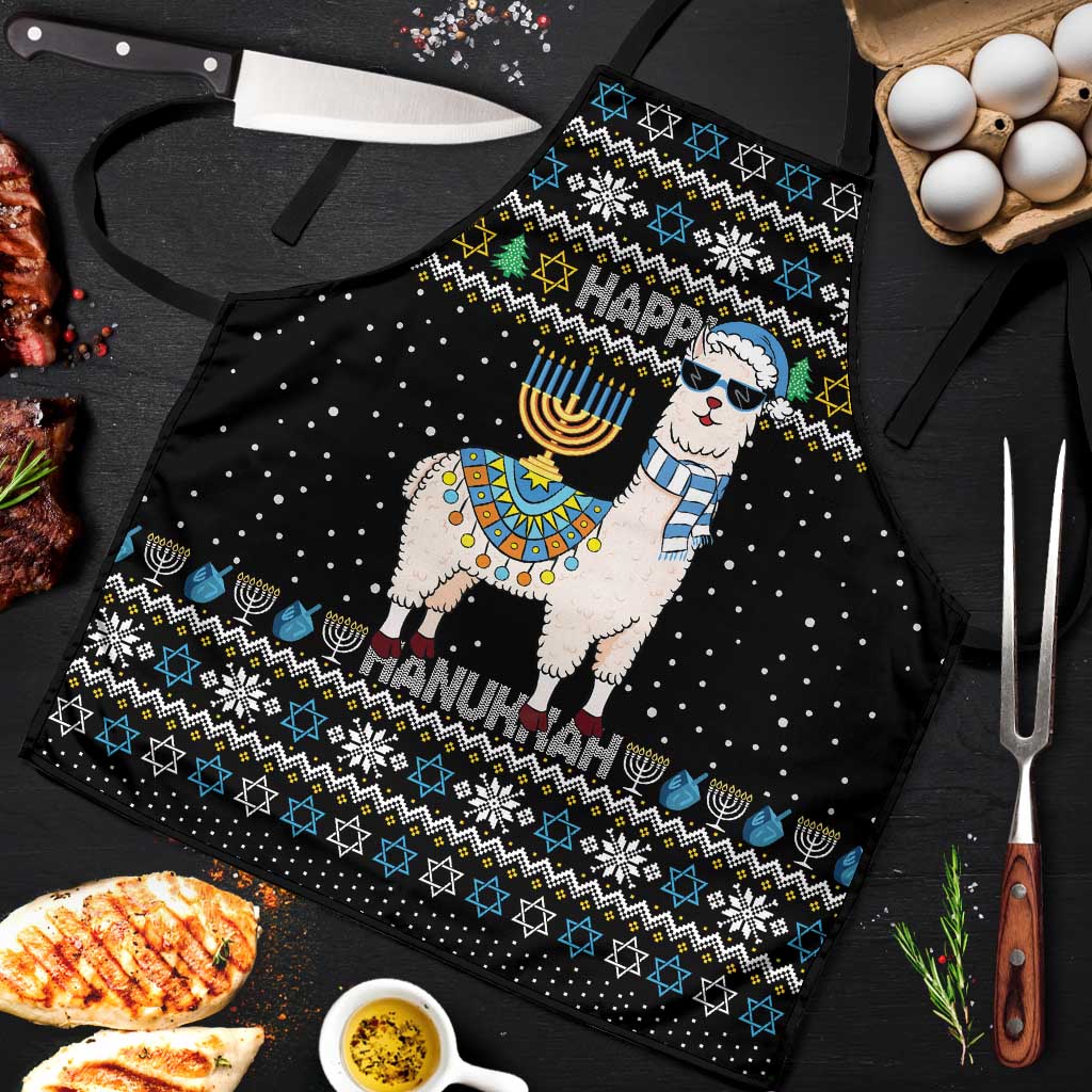 Happy Hanukkah Llama Apron Funny Menorah for Jewish Holiday - Wonder Print Shop