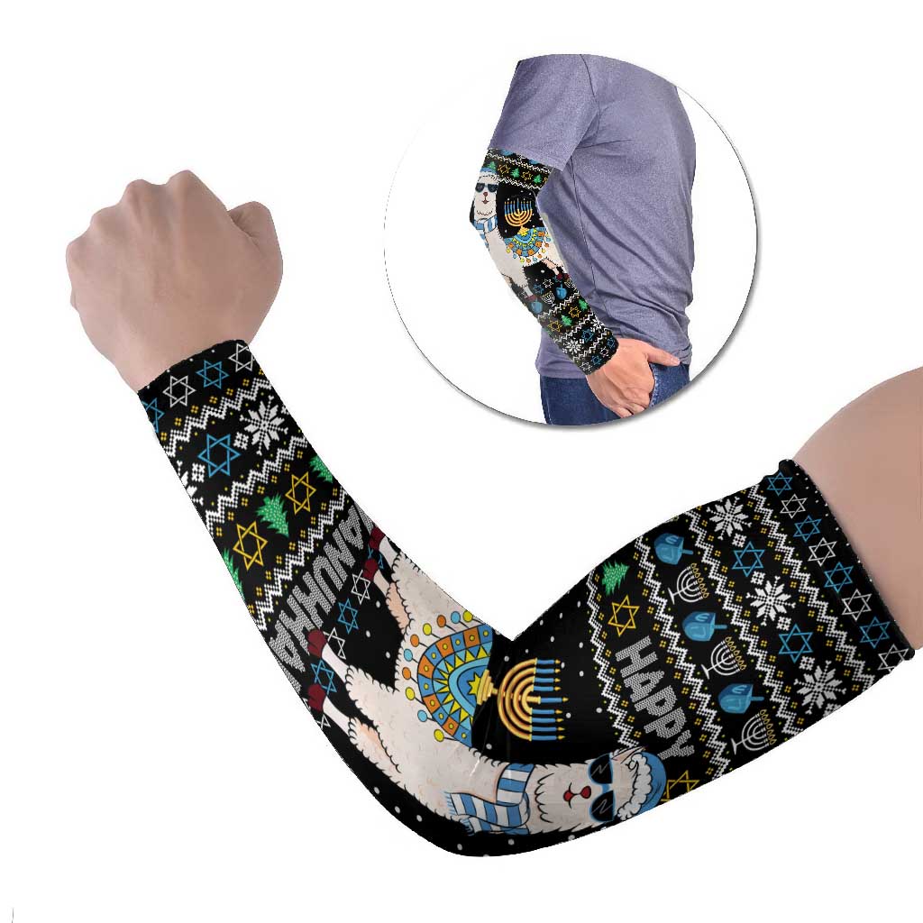 Happy Hanukkah Llama Arm Sleeves Funny Menorah for Jewish Holiday - Wonder Print Shop