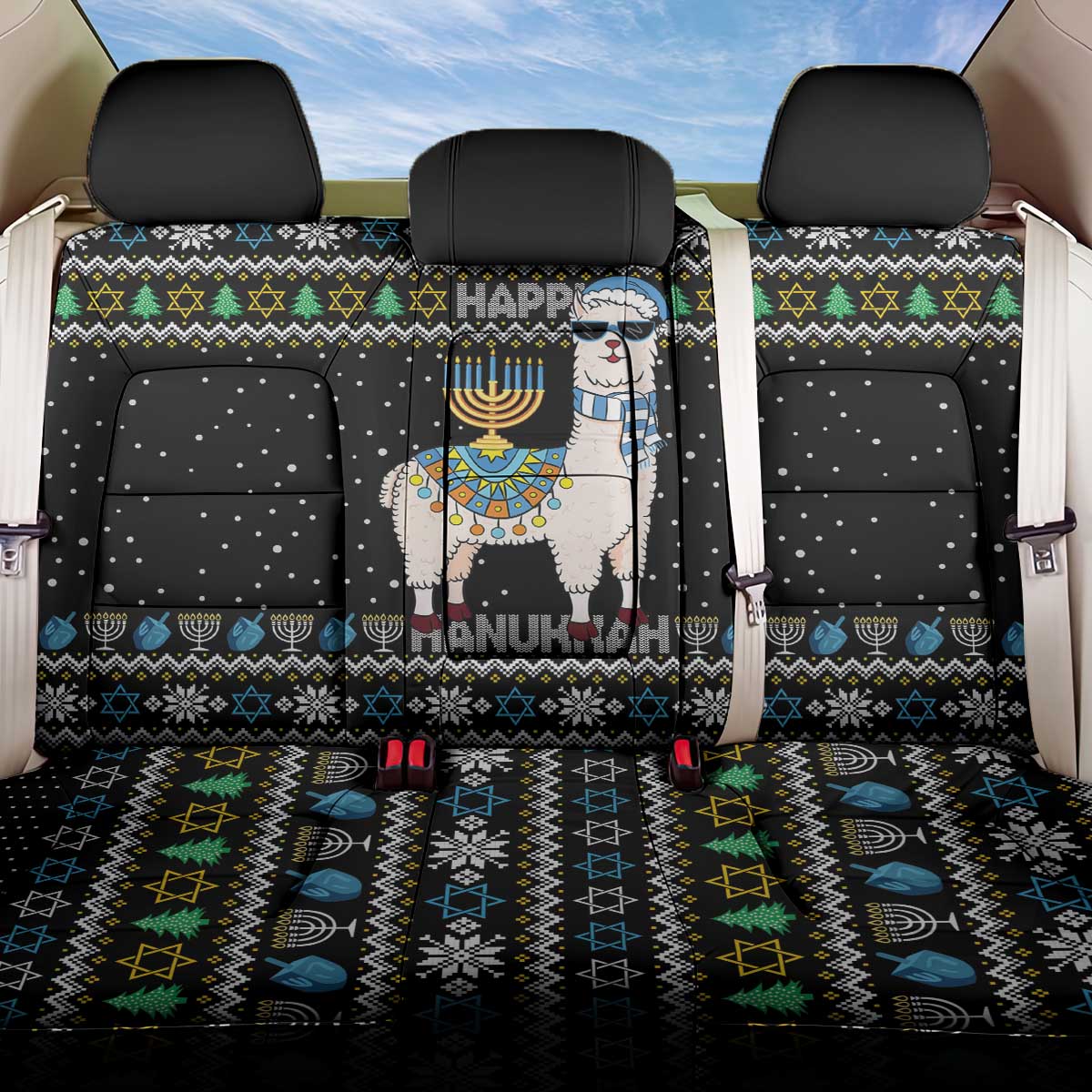 Happy Hanukkah Llama Back Car Seat Cover Funny Menorah for Jewish Holiday - Wonder Print Shop