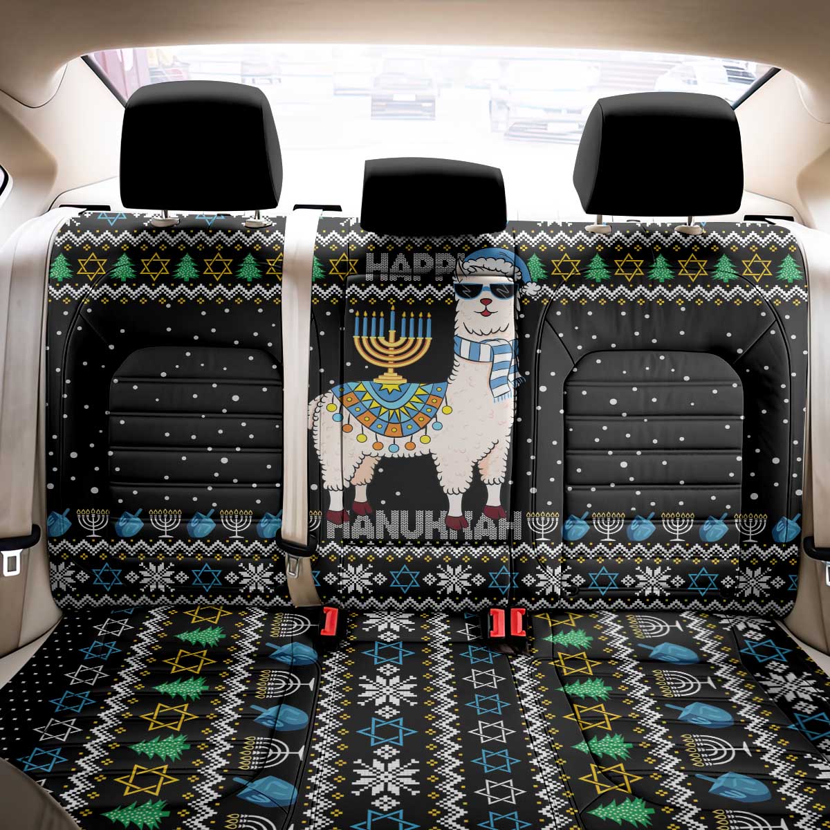 Happy Hanukkah Llama Back Car Seat Cover Funny Menorah for Jewish Holiday - Wonder Print Shop