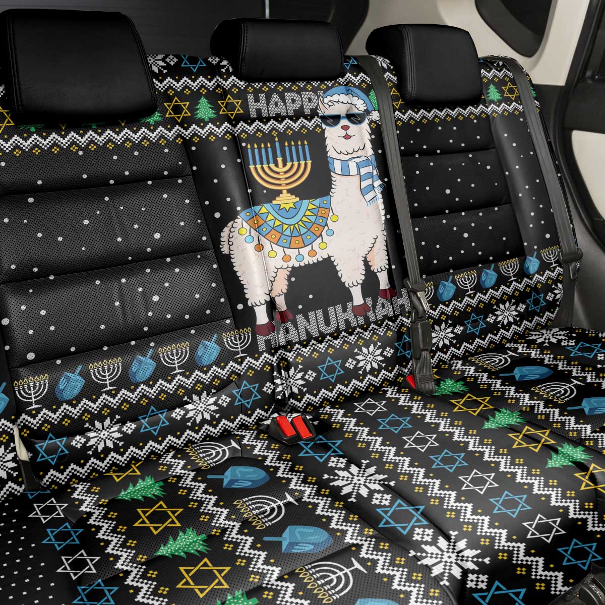 Happy Hanukkah Llama Back Car Seat Cover Funny Menorah for Jewish Holiday - Wonder Print Shop